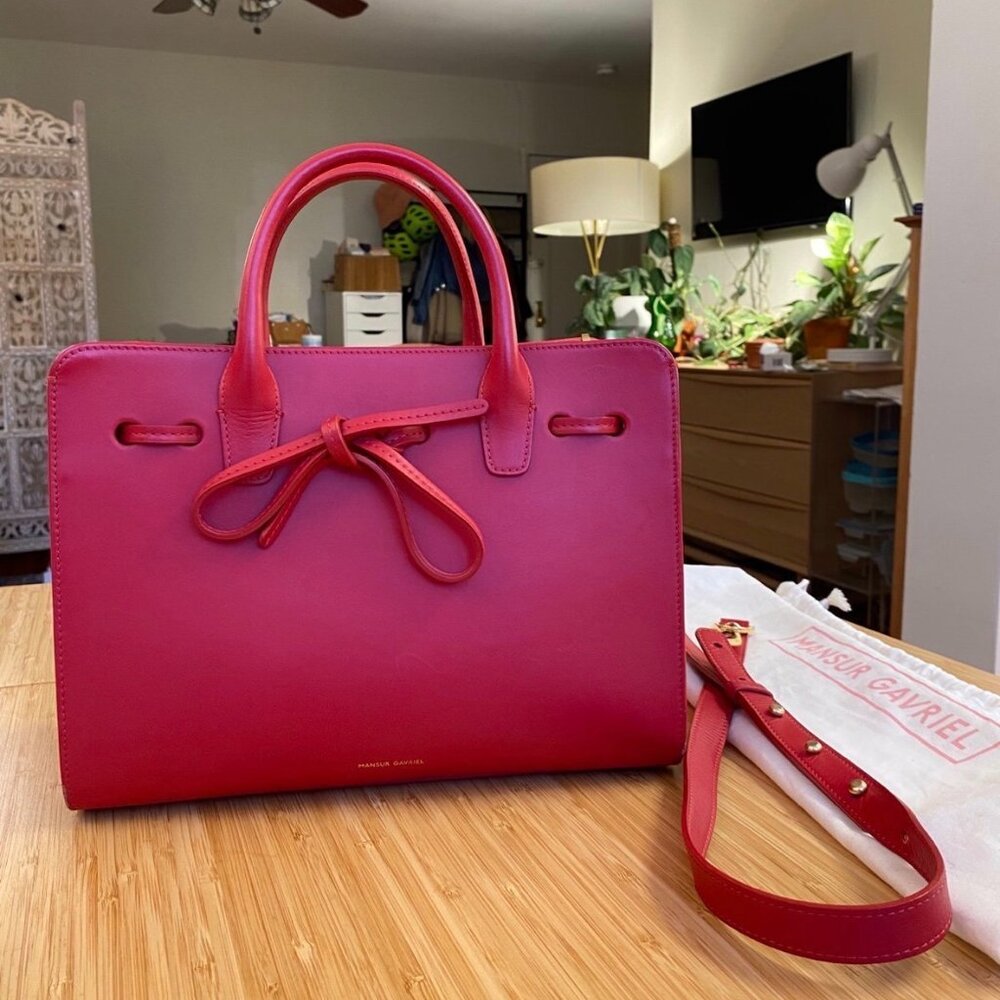 Mansur Gavriel Mini Sun Bag in Flamma Red - Picture 2 of 5
